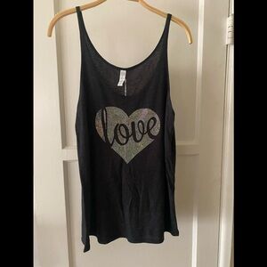 Bling love heart charcoal ladies tank top